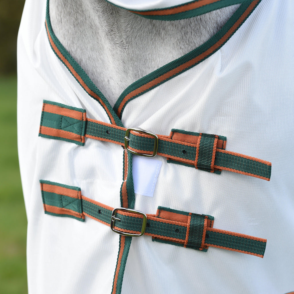 ComFiTec Tyro Mesh Combo Neck Fly Rug White/Green/Burnt Orange