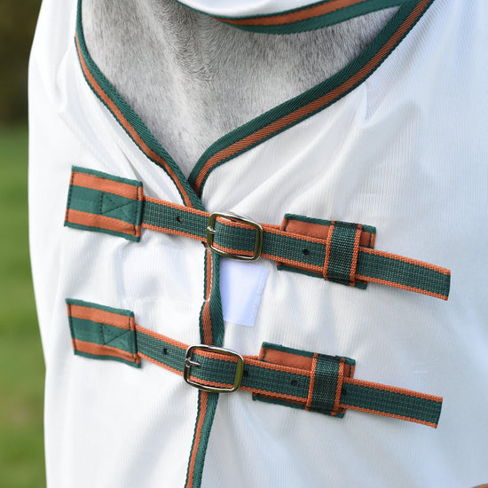 ComFiTec Tyro Mesh Combo Neck Fly Rug White/Green/Burnt Orange