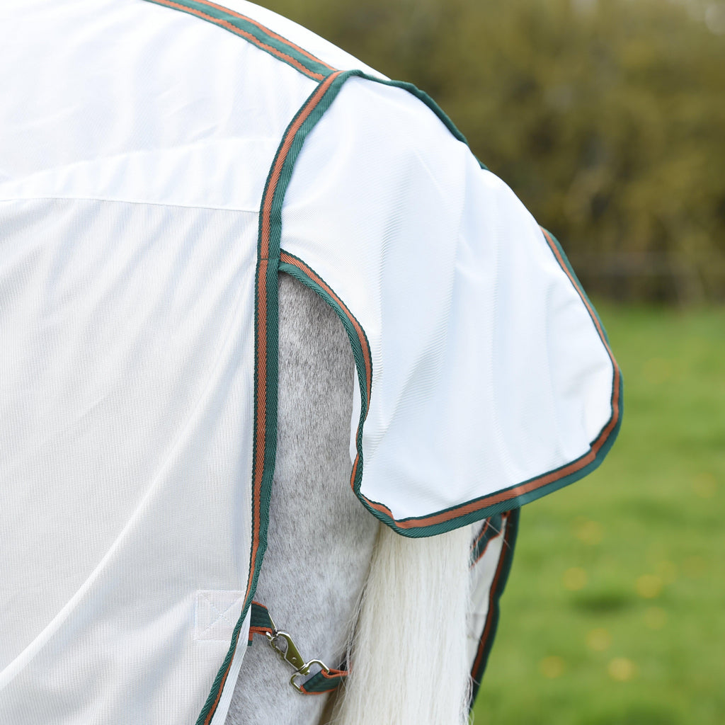 ComFiTec Tyro Mesh Combo Neck Fly Rug White/Green/Burnt Orange
