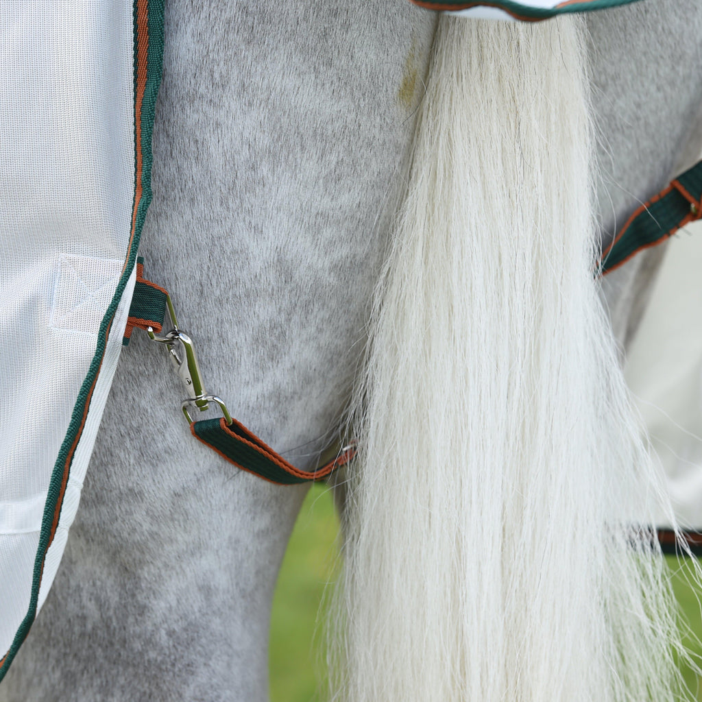 ComFiTec Tyro Mesh Combo Neck Fly Rug White/Green/Burnt Orange