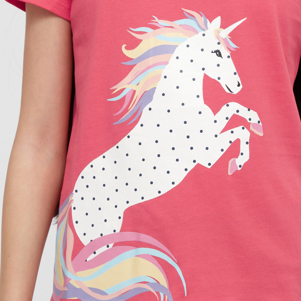 Kids Tilly Tee Coral Rainbow Horse
