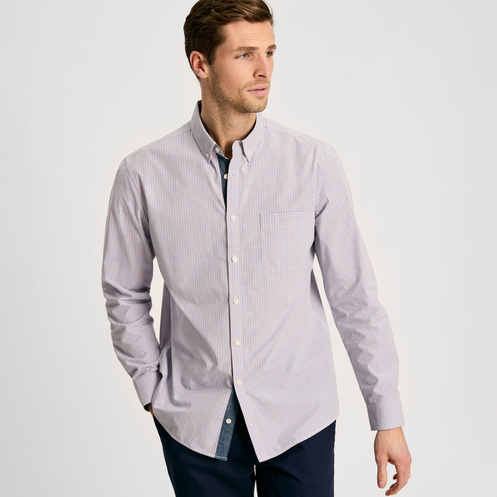 Mens Abbott Cotton Poplin Shirt Blue Gingham