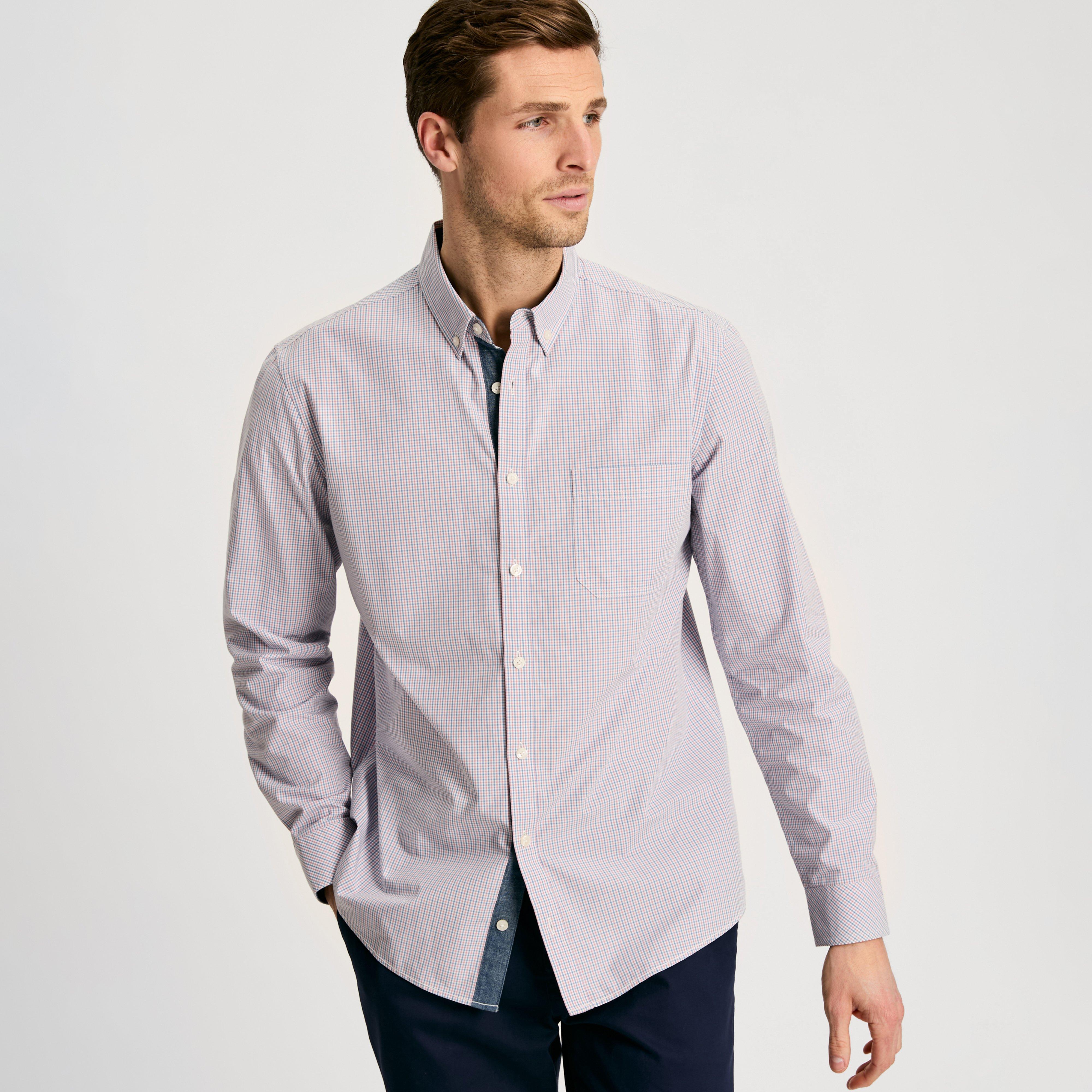 Mens Abbott Cotton Poplin Shirt Blue Gingham