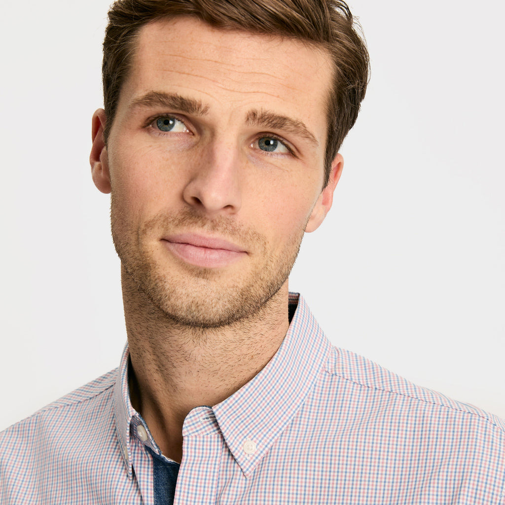 Mens Abbott Cotton Poplin Shirt Blue Gingham