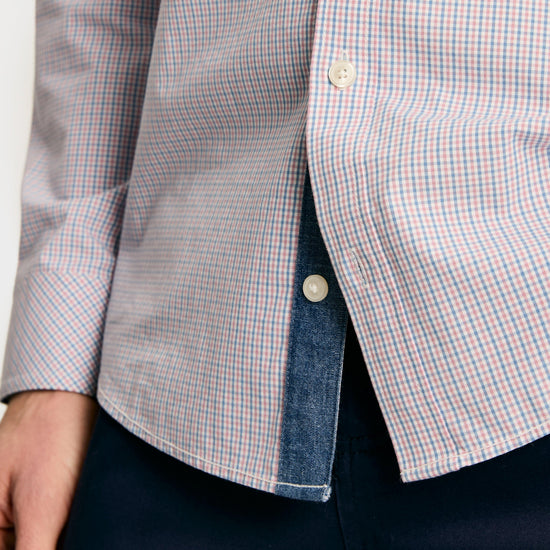 Mens Abbott Cotton Poplin Shirt Blue Gingham