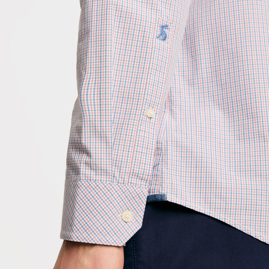 Mens Abbott Cotton Poplin Shirt Blue Gingham
