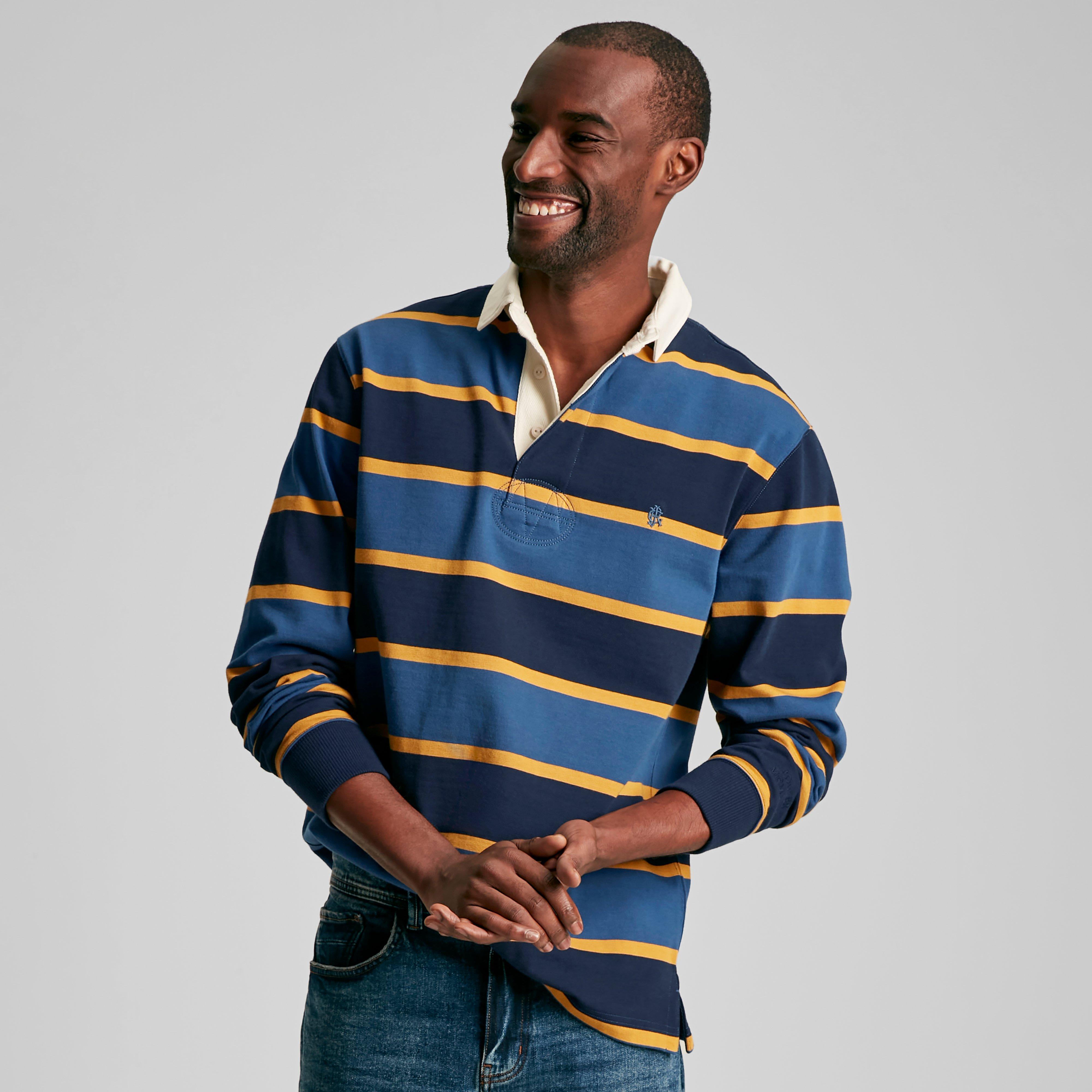 Mens Onside Rugby Shirt Striped Navy/Yellow