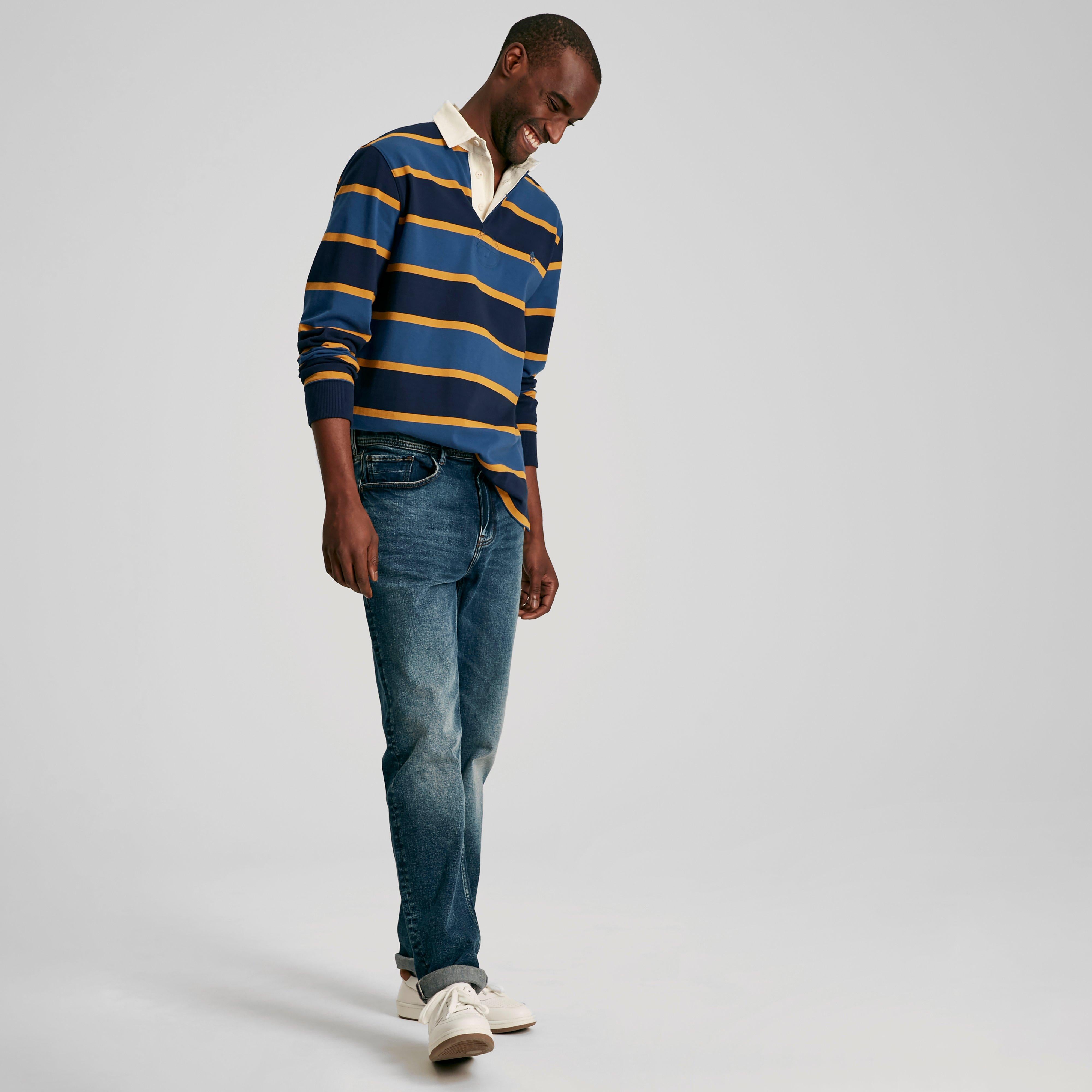 Mens Onside Rugby Shirt Striped Navy/Yellow