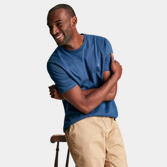 Mens Denton Grey Plain Jersey Crew Neck T-Shirt Blue