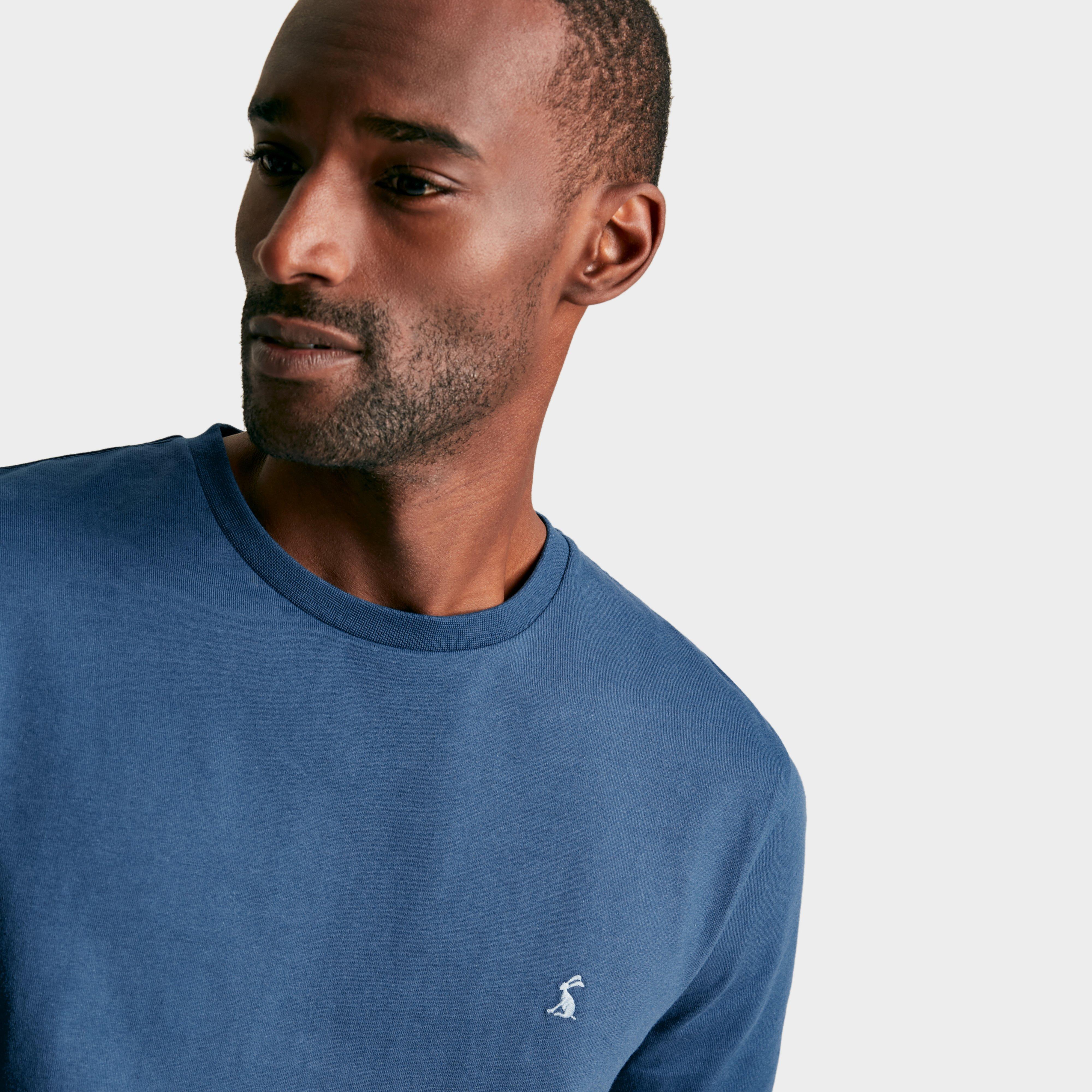 Mens Denton Grey Plain Jersey Crew Neck T-Shirt Blue