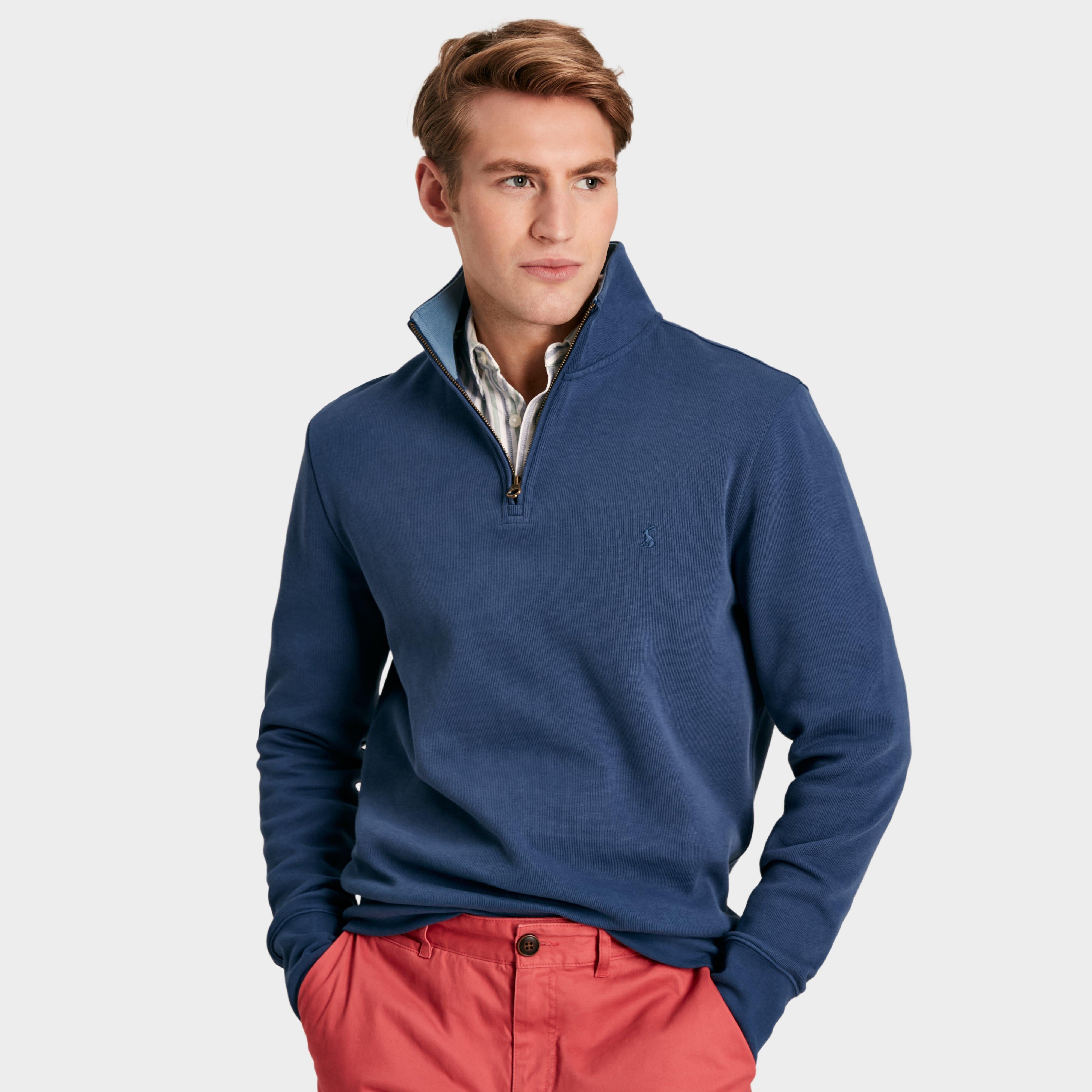 Mens Alistair Quarter Zip Cotton Sweatshirt Blue