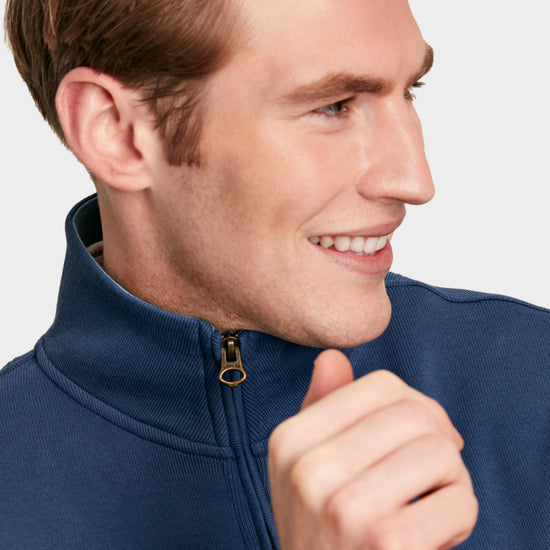 Mens Alistair Quarter Zip Cotton Sweatshirt Blue
