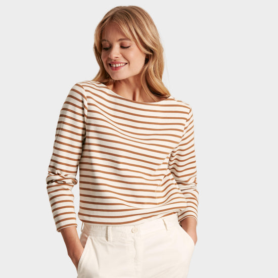 Womens Harbour Boat Neck Breton Top Tan Stripe
