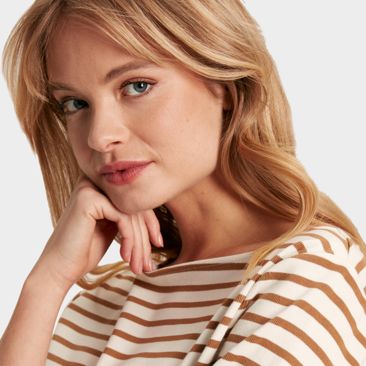 Womens Harbour Boat Neck Breton Top Tan Stripe