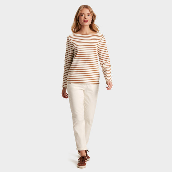 Womens Harbour Boat Neck Breton Top Tan Stripe