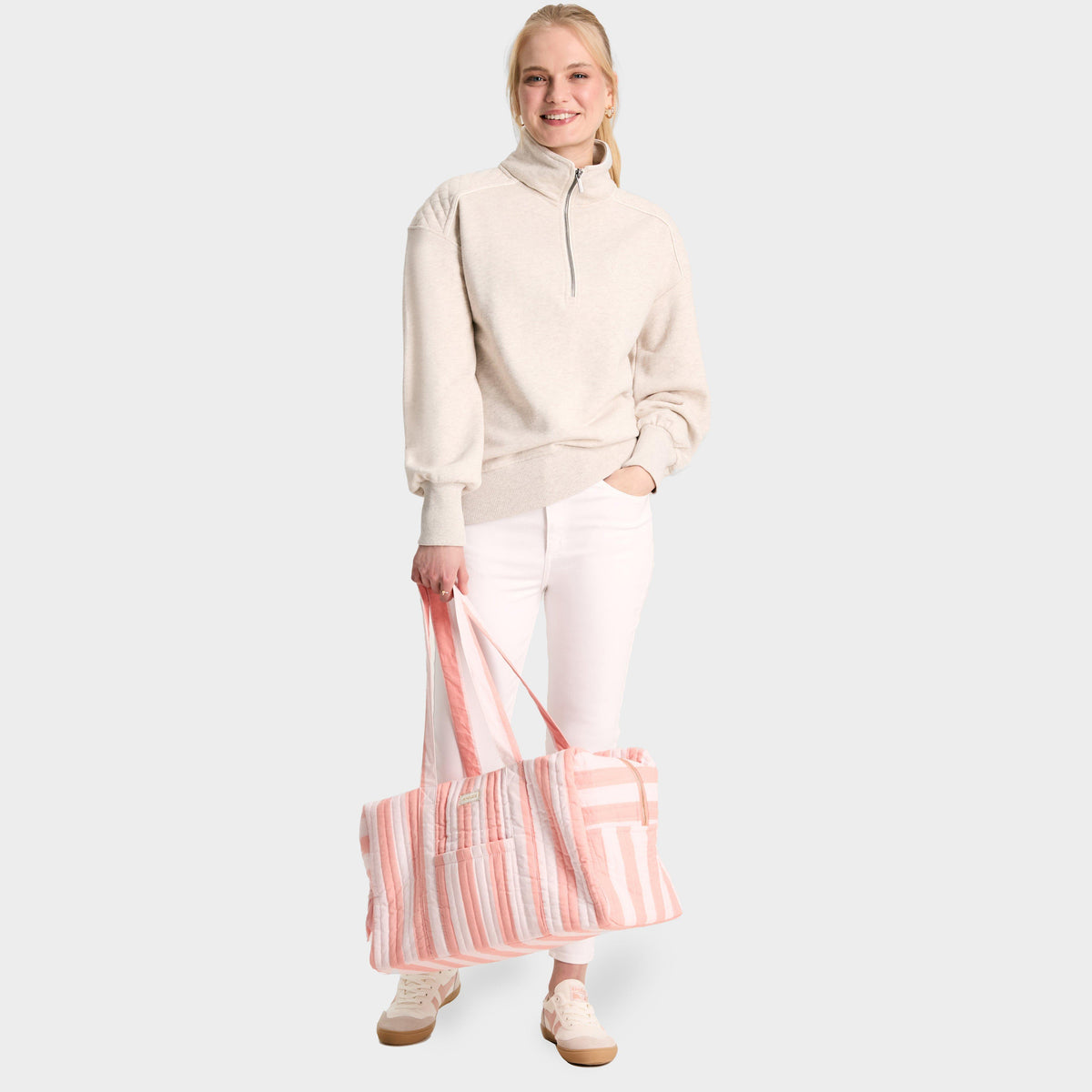 Womens Racquet Quarter Zip Sweatshirt Oat Marl