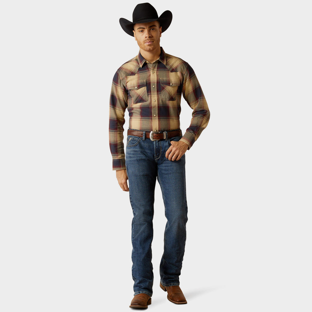 Mens Hale Retro Fit Western Shirt Pale Khaki