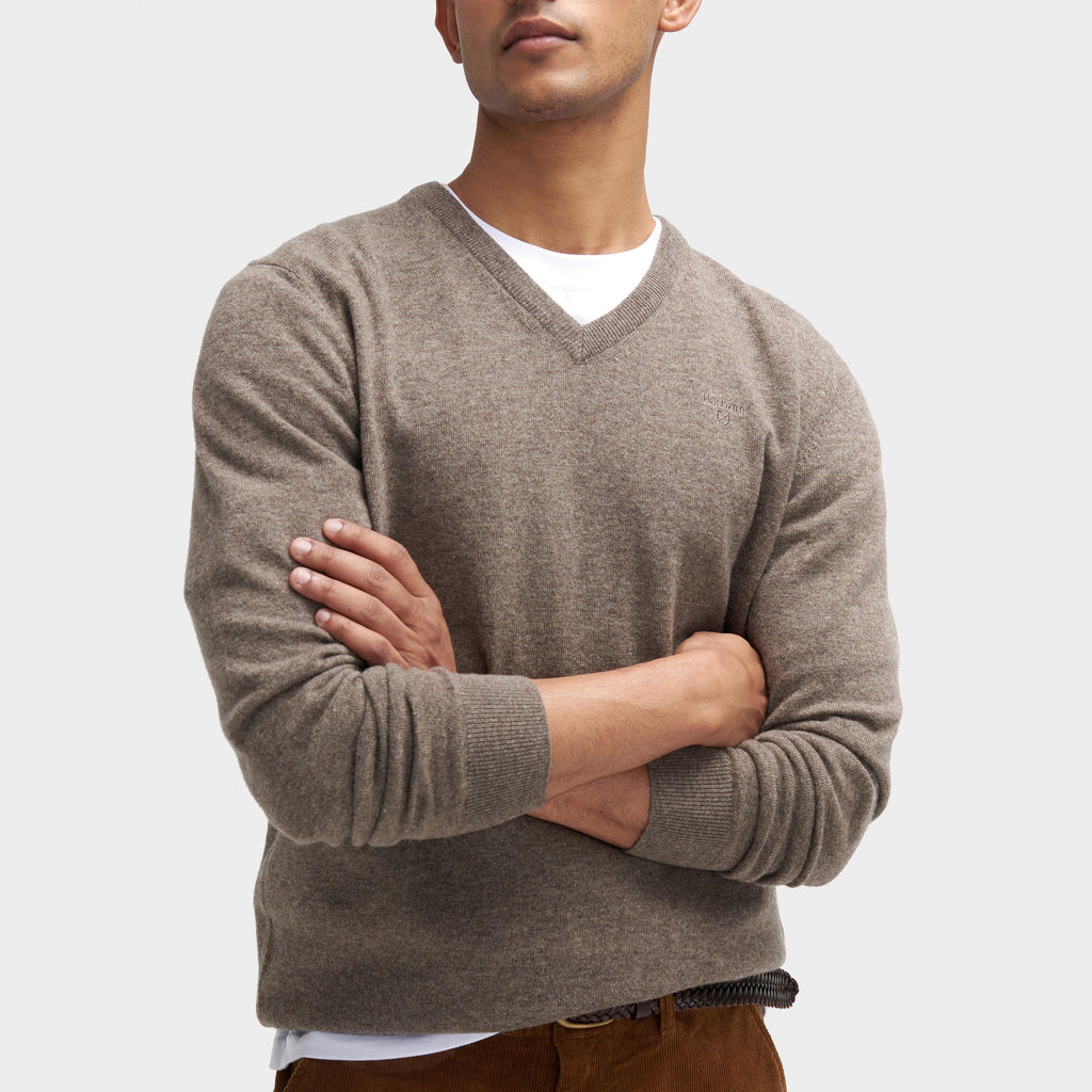 Mens Essential Lambswool V Neck Sweater Dark Stone