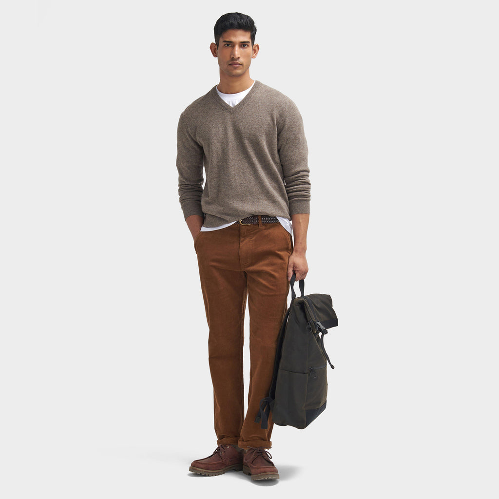 Mens Essential Lambswool V Neck Sweater Dark Stone