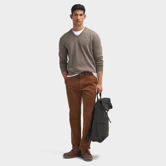 Mens Essential Lambswool V Neck Sweater Dark Stone