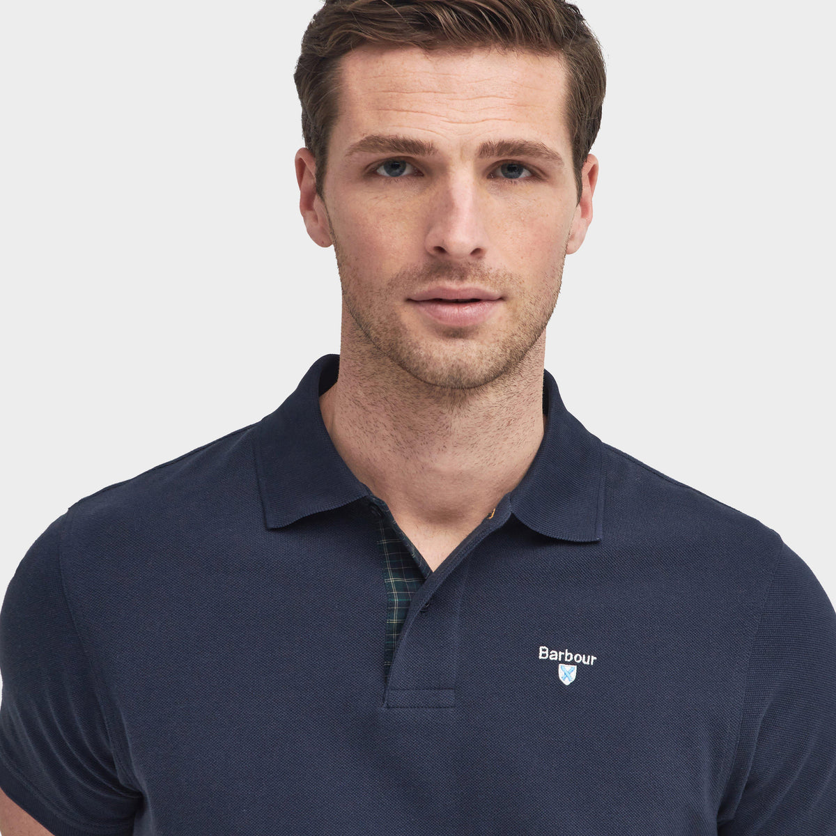 Mens Tartan Pique Polo Shirt Sapphire