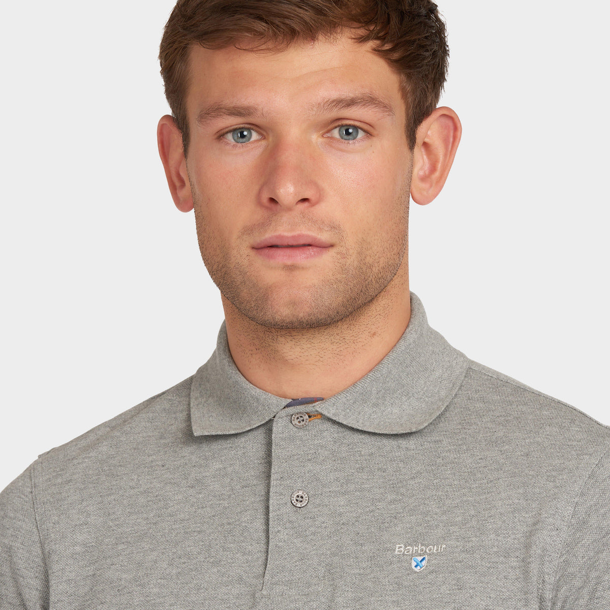Mens Tartan Pique Polo Shirt Grey Mar