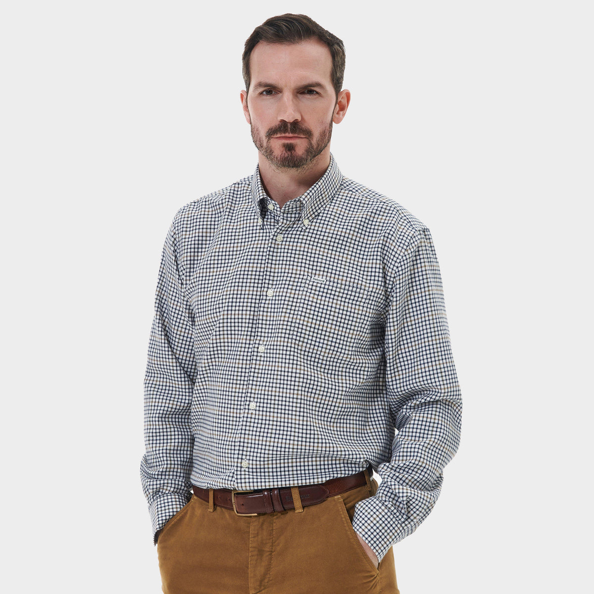 Mens Henderson Regular Thermo Weave Checked Shirt Whisper White