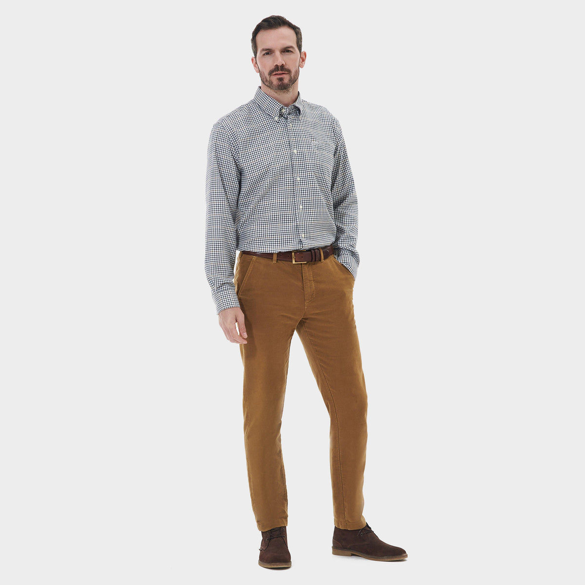 Mens Henderson Regular Thermo Weave Checked Shirt Whisper White