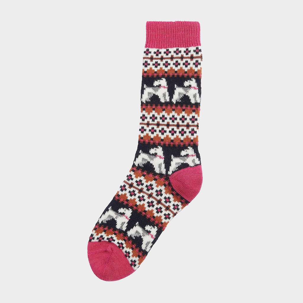 Womens Terrier Fair Isle Socks Navy/Pink Dahlia