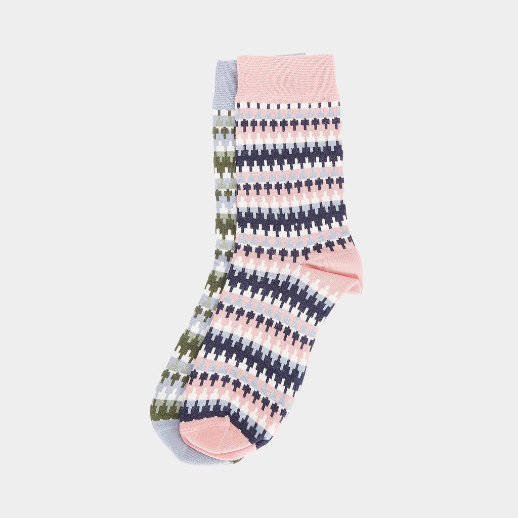Barbour Womens Louise Fair Isle 2 Pack Socks Pink/Loden
