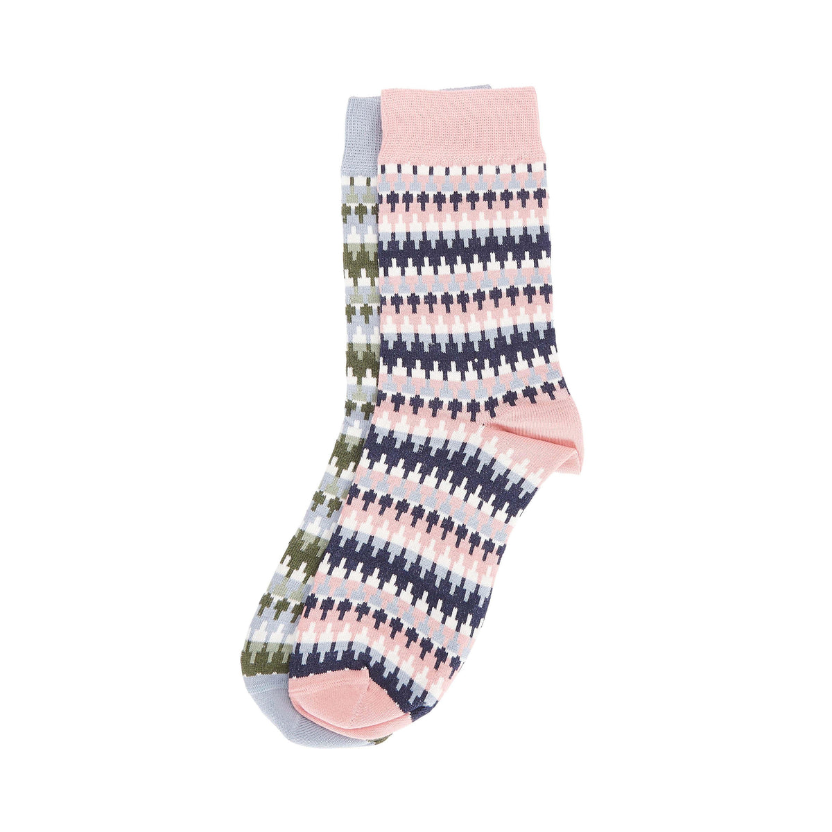 Barbour Womens Louise Fair Isle 2 Pack Socks Pink/Loden