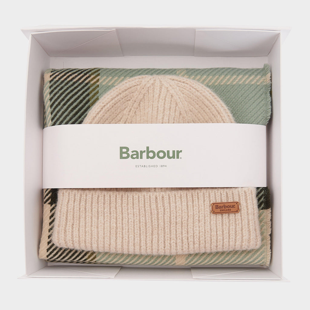 Saltburn Beanie & Tartan Scarf Gift Set Soft Mint