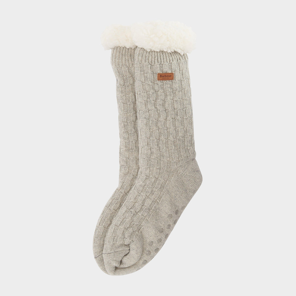 Womens Cable Knit Lounge Socks Light Grey