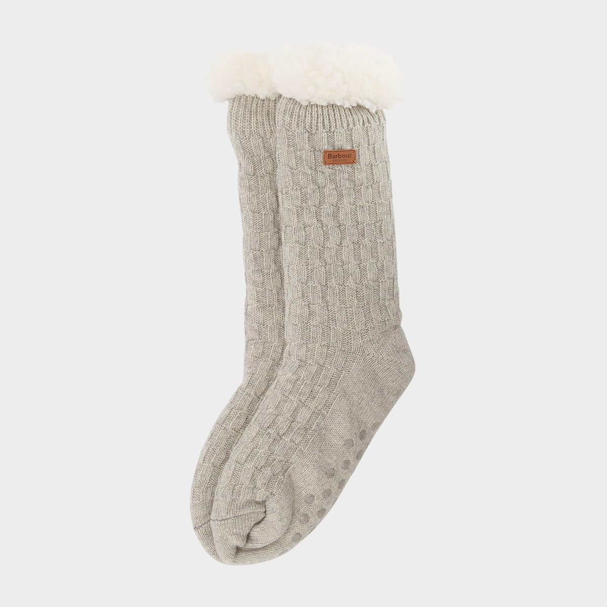 Womens Cable Knit Lounge Socks Light Grey