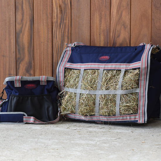 Slow Feeder Hay Bag Navy/Silver/Red