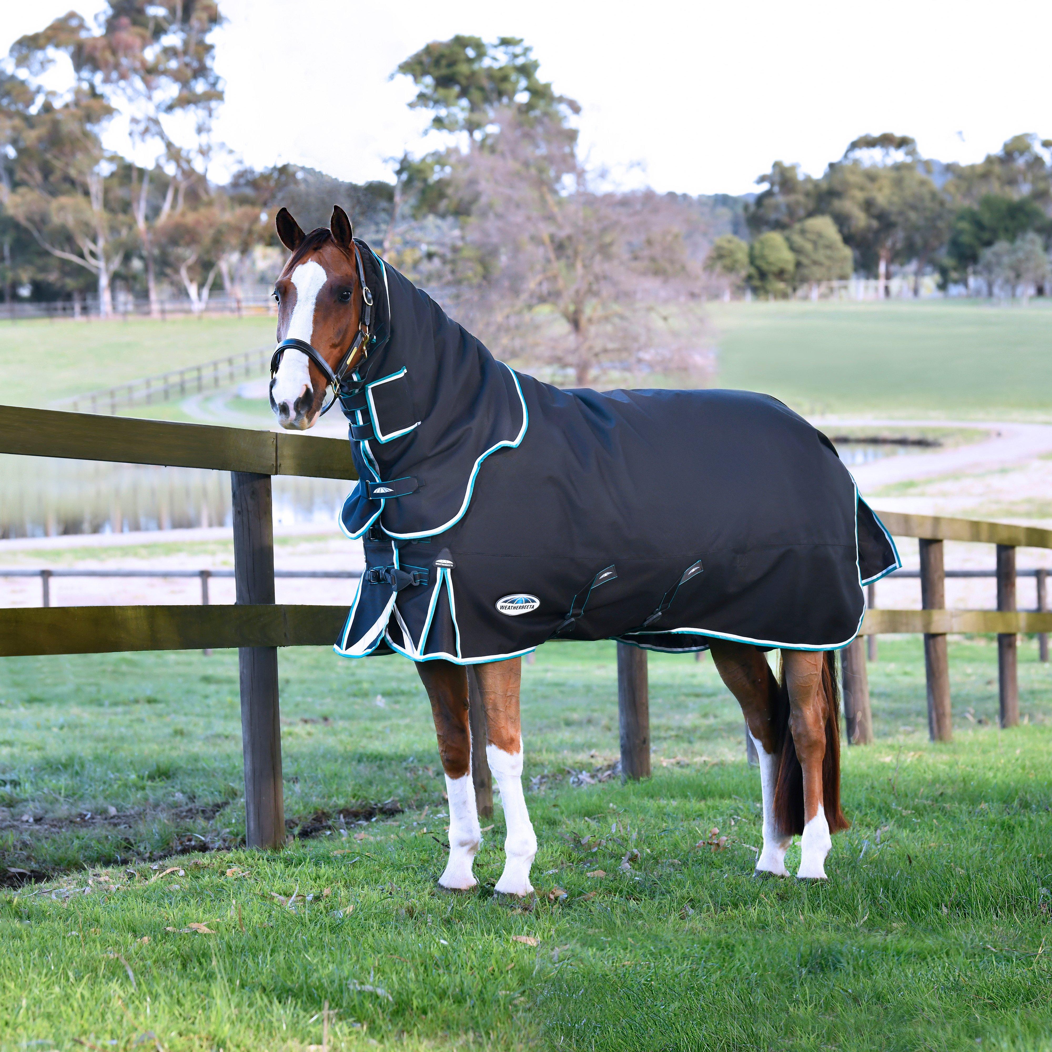 ComFiTec Ultra Comfi Detach-A-Neck 220g Mediumweight Turnout Rug Charcoal/Teal Blue/White