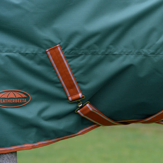 ComFiTec Tyro Combo Neck 200g Mediumweight Turnout Rug Green/Burnt Orange/White