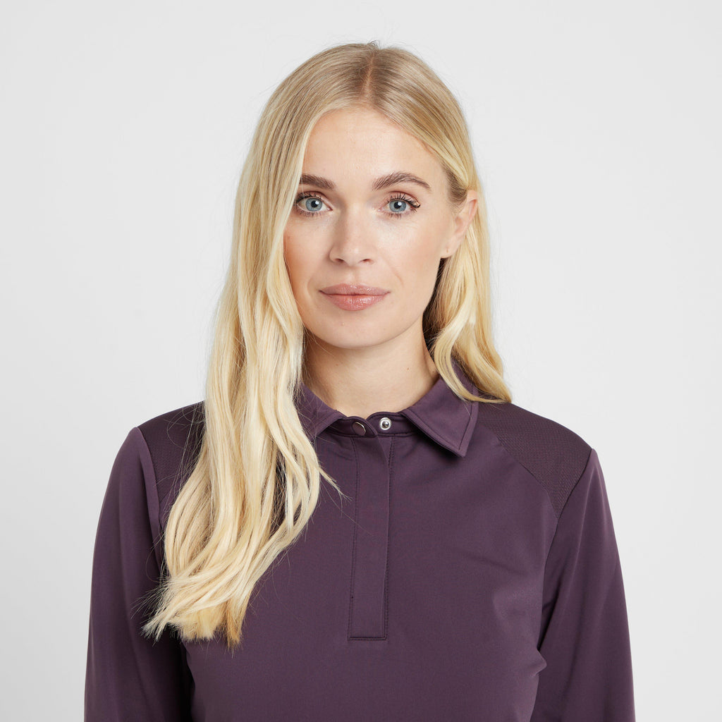 Womens Thelma Thermal Long Sleeve Riding Polo Plum Perfect