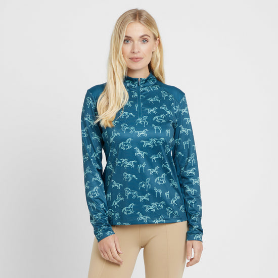 Womens Autumn Sally Long Sleeve Riding Top Legion Blue Froliking Horses
