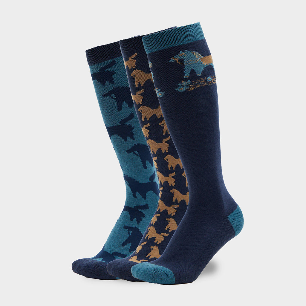 3 Pack Socks Navy Nordic Ponies