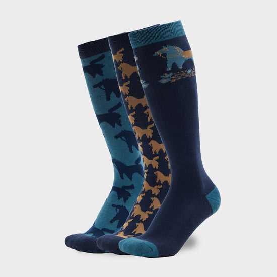 3 Pack Socks Navy Nordic Ponies