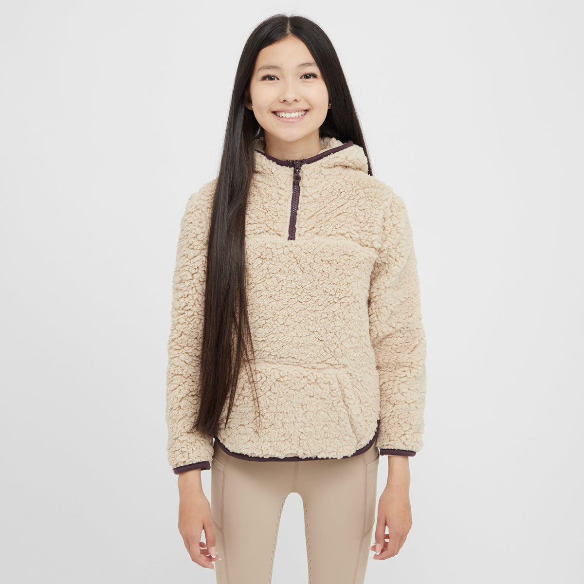 Kids Talia Teddy Pullover Beige/Perfect Plum