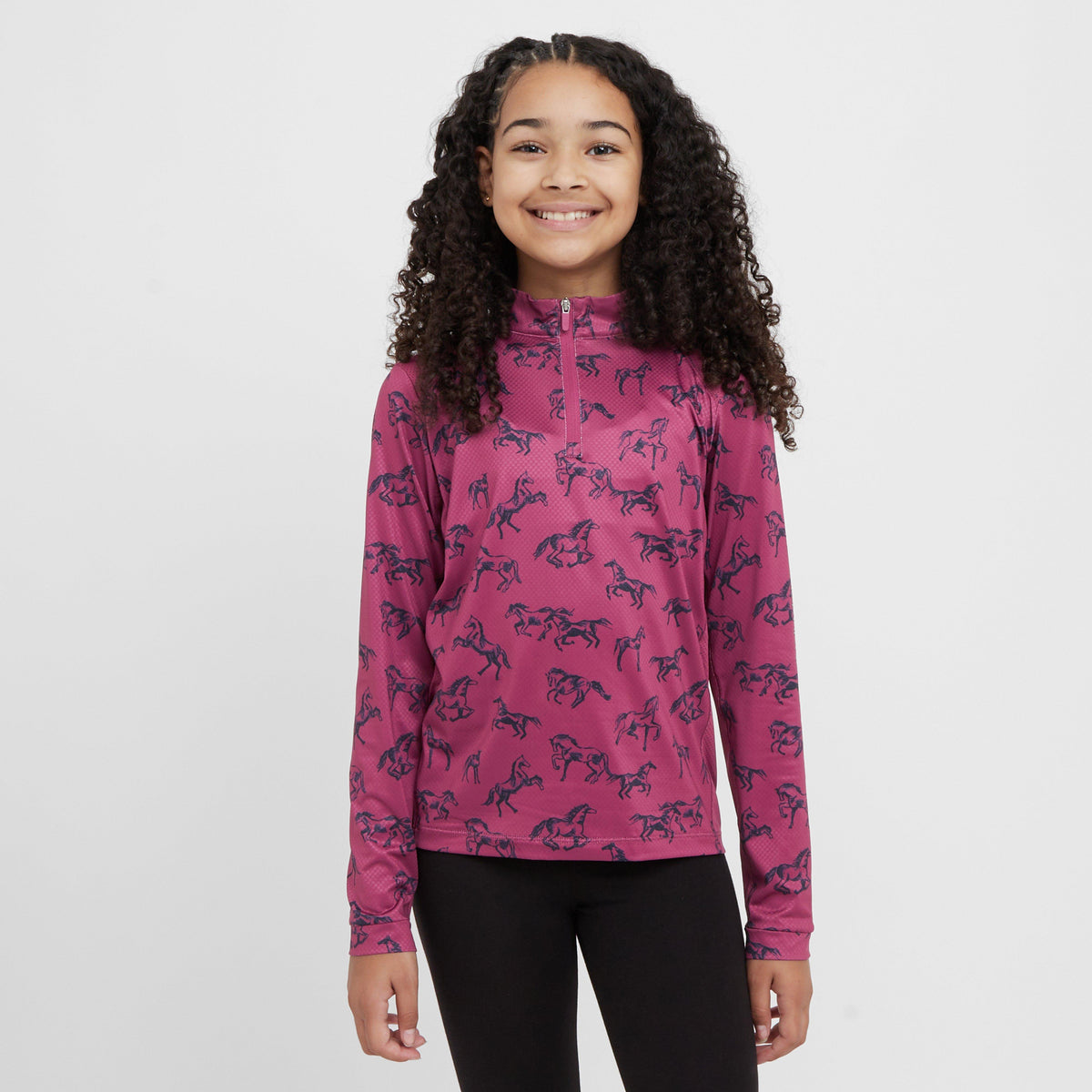 Kids Autumn Sally Long Sleeve Riding Top Red Violet Frolicking Horses