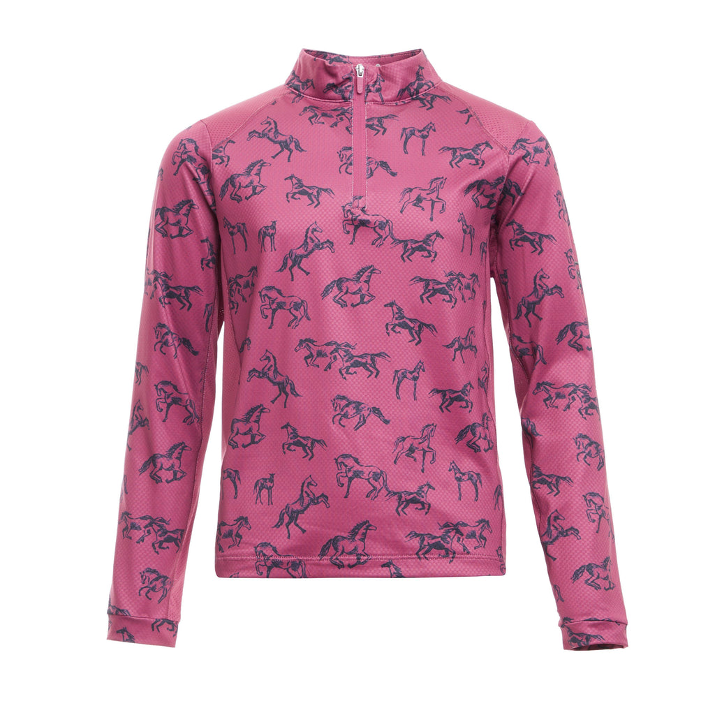 Kids Autumn Sally Long Sleeve Riding Top Red Violet Frolicking Horses