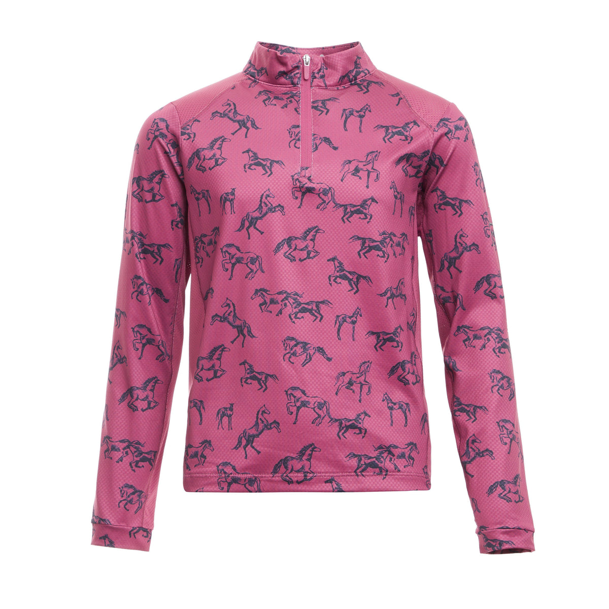 Kids Autumn Sally Long Sleeve Riding Top Red Violet Frolicking Horses
