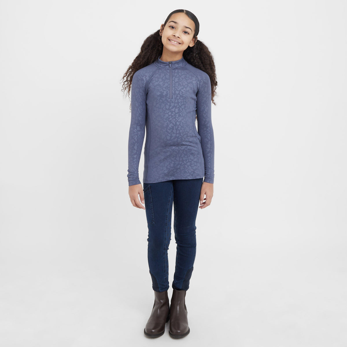 Kids Shona Full Grip Silicone Print Denim Breeches Light Blue Denim