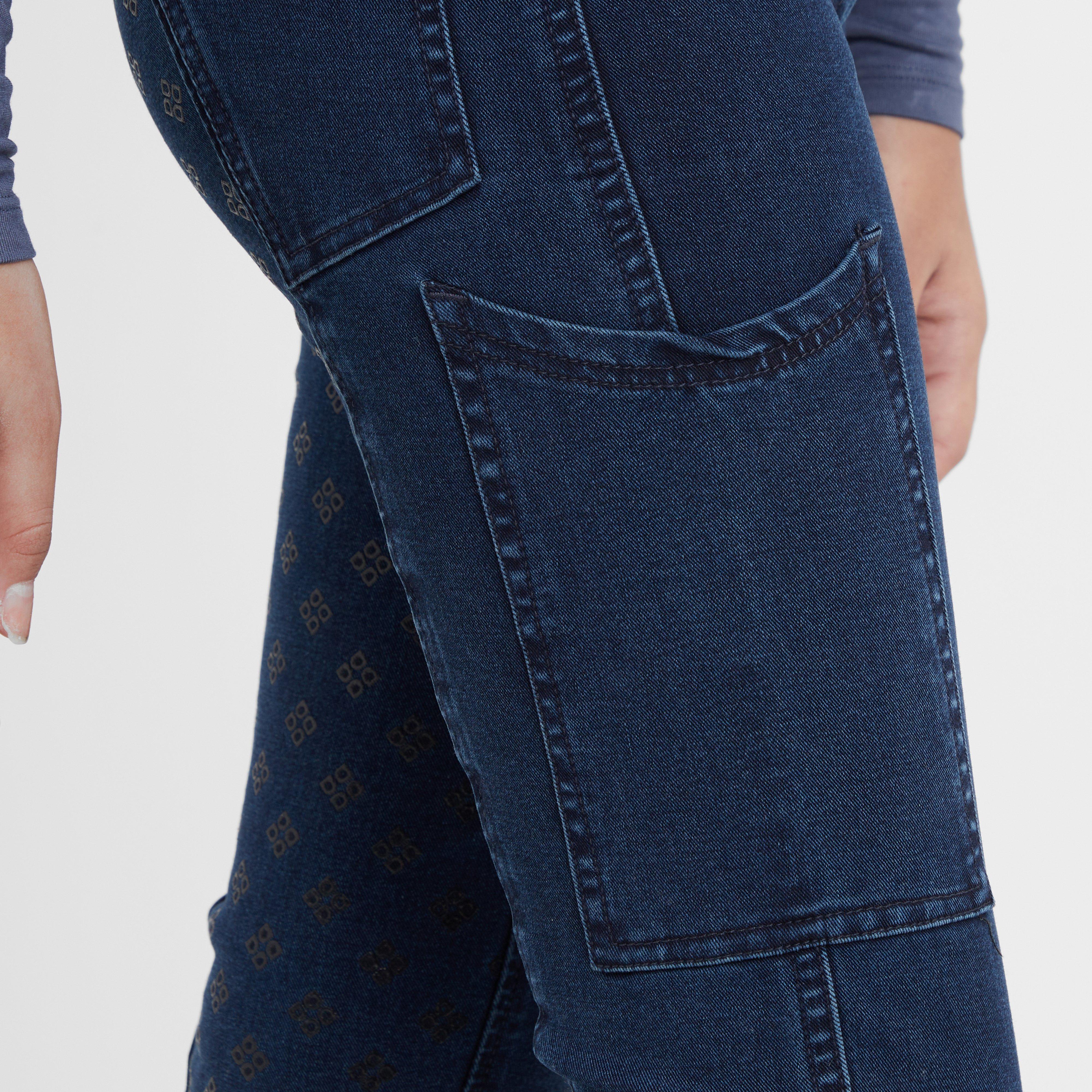 Kids Shona Full Grip Silicone Print Denim Breeches Light Blue Denim