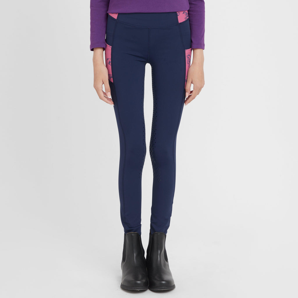 Kids Everyday Riding Tights Navy/Frolicking Horses