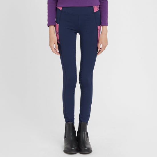 Kids Everyday Riding Tights Navy/Frolicking Horses