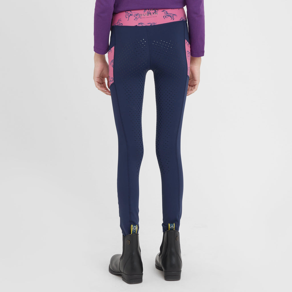 Kids Everyday Riding Tights Navy/Frolicking Horses